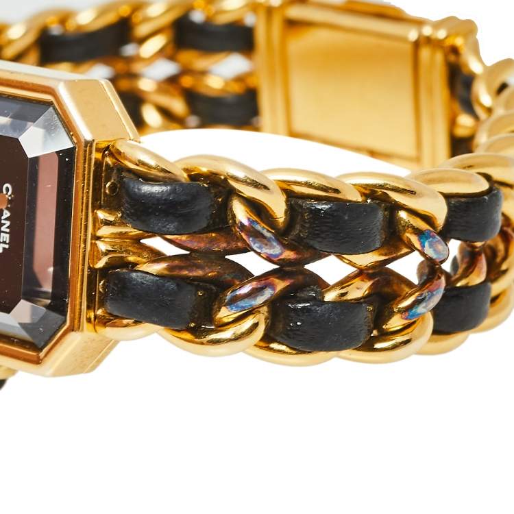 Pre Owned Chanel Black Gold Plated Stainless Steel & Leather Premiere H0001 Women's Wristwatch 20 mm