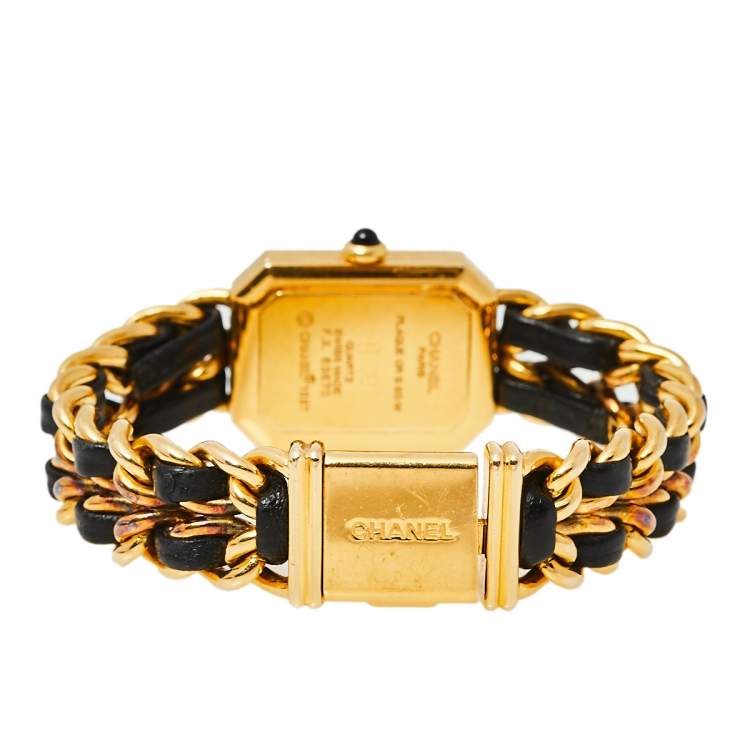 Pre Owned Chanel Black Gold Plated Stainless Steel & Leather Premiere H0001 Women's Wristwatch 20 mm