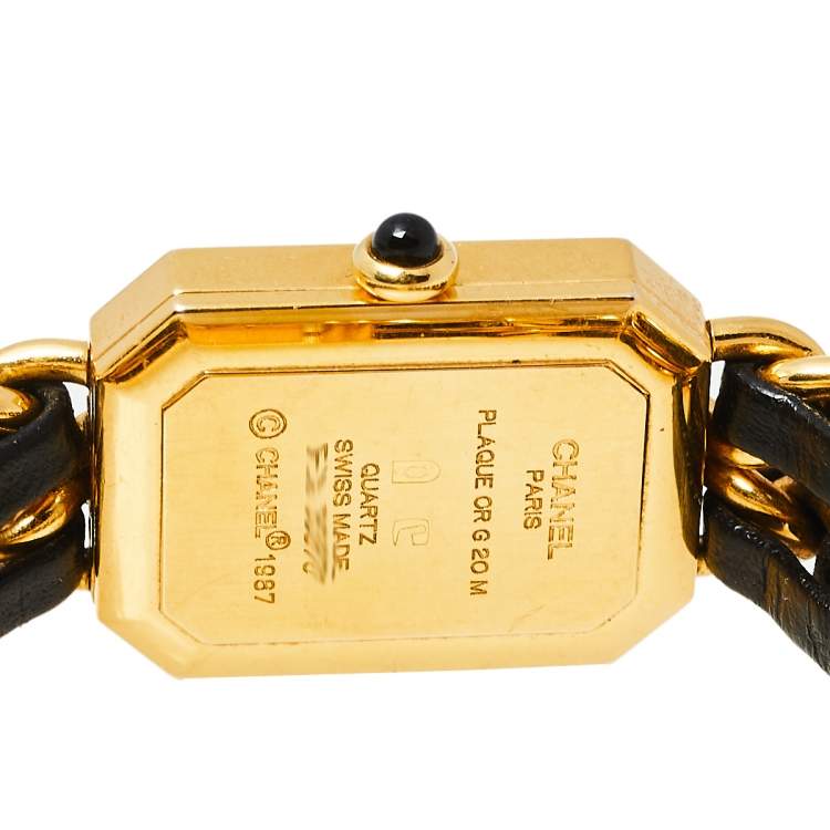 Pre Owned Chanel Black Gold Plated Stainless Steel & Leather Premiere H0001 Women's Wristwatch 20 mm