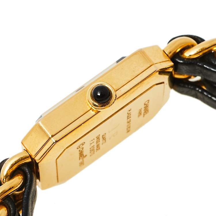 Pre Owned Chanel Black Gold Plated Stainless Steel & Leather Premiere H0001 Women's Wristwatch 20 mm