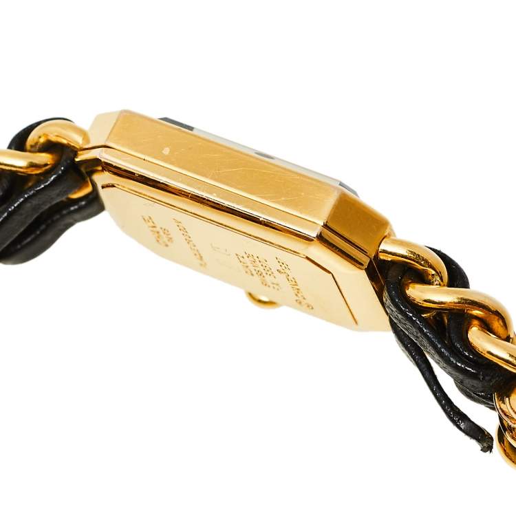 Pre Owned Chanel Black Gold Plated Stainless Steel & Leather Premiere H0001 Women's Wristwatch 20 mm