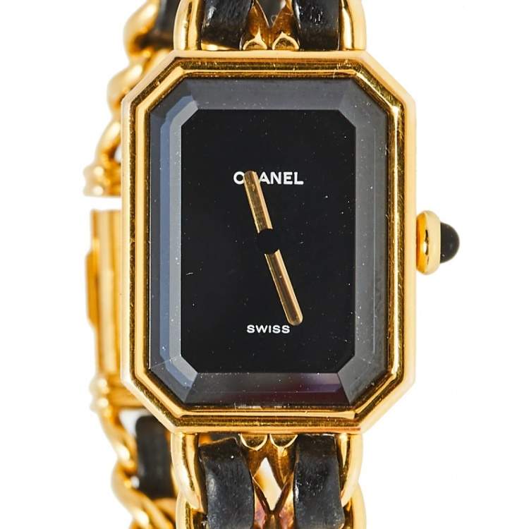 Pre Owned Chanel Black Gold Plated Stainless Steel & Leather Premiere H0001 Women's Wristwatch 20 mm