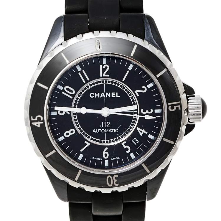 Pre Owned Chanel Black Ceramic Rubber J12 Women's Wristwatch 38 mm