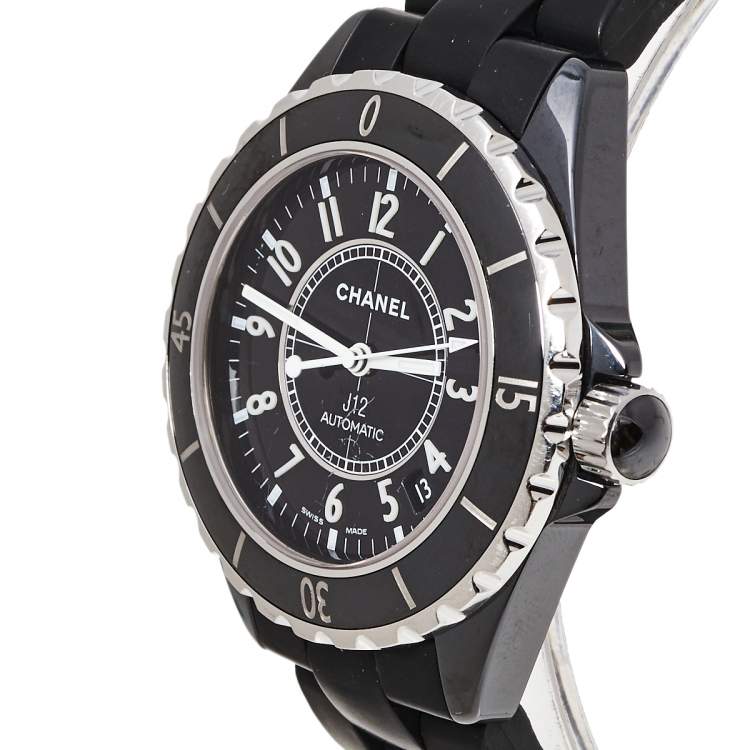 Pre Owned Chanel Black Ceramic Rubber J12 Women's Wristwatch 38 mm