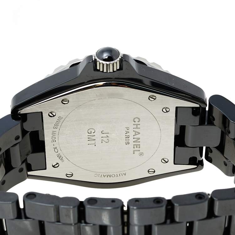 Pre Owned Chanel Black Stainless Steel J12 GMT H3101 Automatic Unisex Wristwatch 42 mm