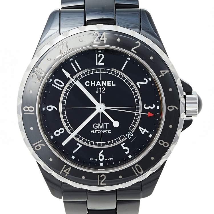 Pre Owned Chanel Black Stainless Steel J12 GMT H3101 Automatic Unisex Wristwatch 42 mm