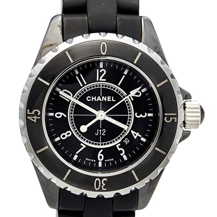 Pre Owned Chanel Black Ceramic Rubber J12 H0681 Women's Wristwatch 33 mm