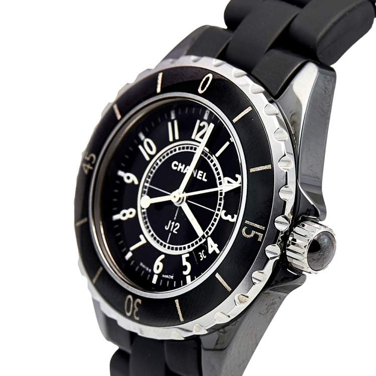 Pre Owned Chanel Black Ceramic Rubber J12 H0681 Women's Wristwatch 33 mm