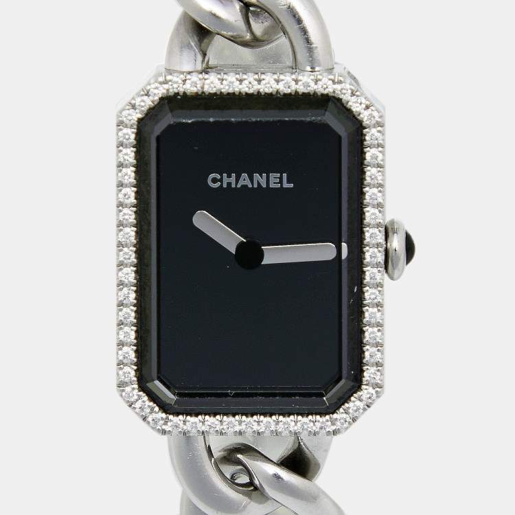 Pre Owned Chanel Black Stainless Steel and Diamond Premiere Chaine H3254 Women's Wristwatch 20 mm