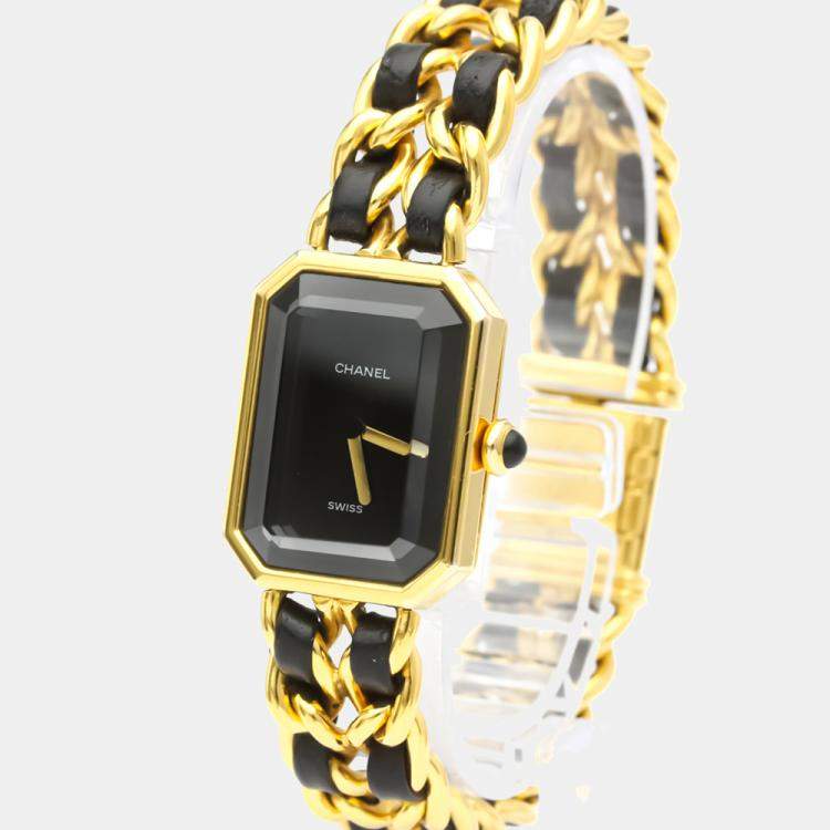 Pre Owned Chanel Black Gold Plated Stainless Steel Premiere H0001 Quartz Women's Wristwatch 20 mm
