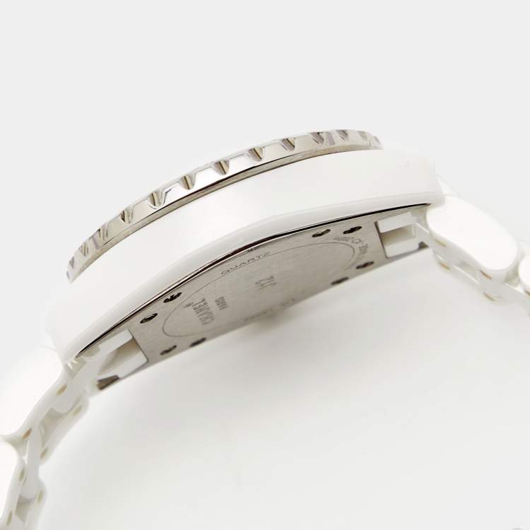 Pre Owned Chanel White Diamond Ceramic J12 H1628 Women's Wristwatch 33 mm