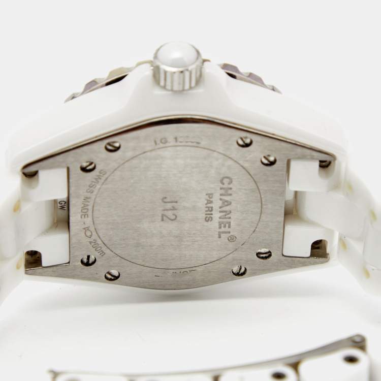 Pre Owned Chanel White Diamond Ceramic J12 H1628 Women's Wristwatch 33 mm