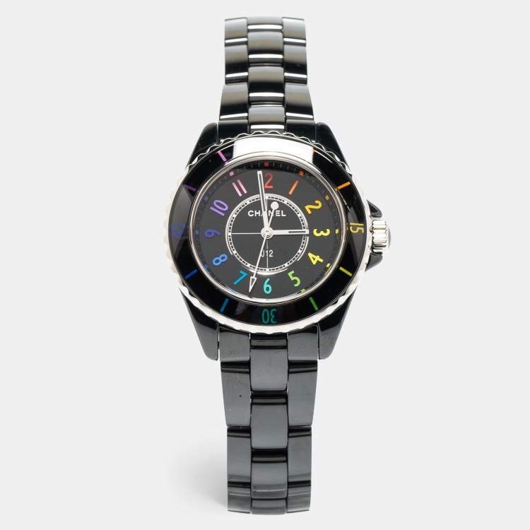 Pre Owned Chanel Black Ceramic J12 Electro Limited Edition H7121 Women's Wristwatch 33 mm 