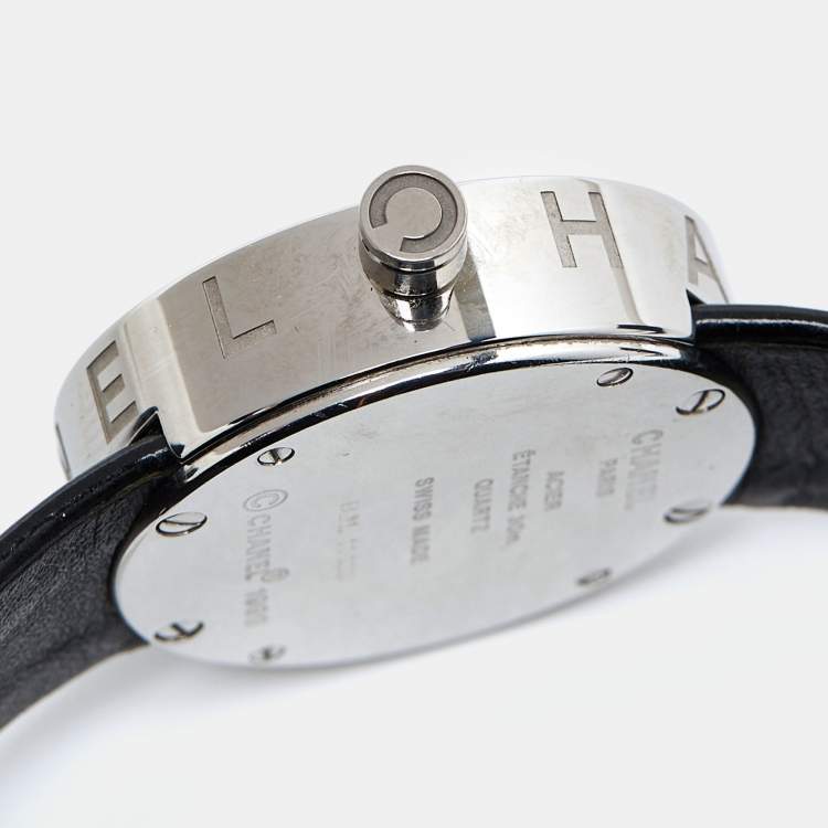 Pre Owned Chanel Black Stainless Steel Leather La Ronde H0579 Women's Wristwatch 29 mm