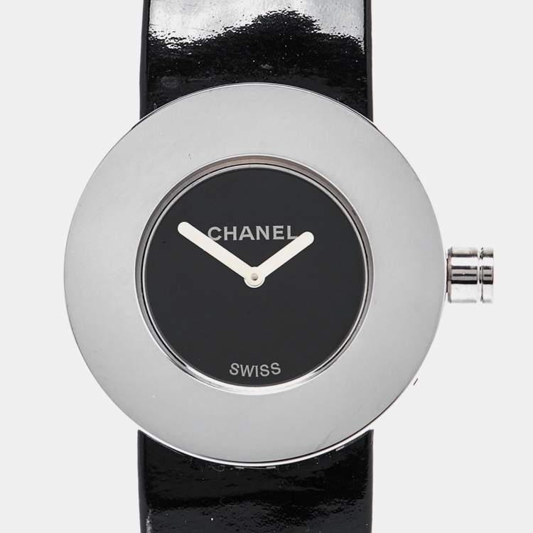 Pre Owned Chanel Black Stainless Steel Leather La Ronde H0579 Women's Wristwatch 29 mm