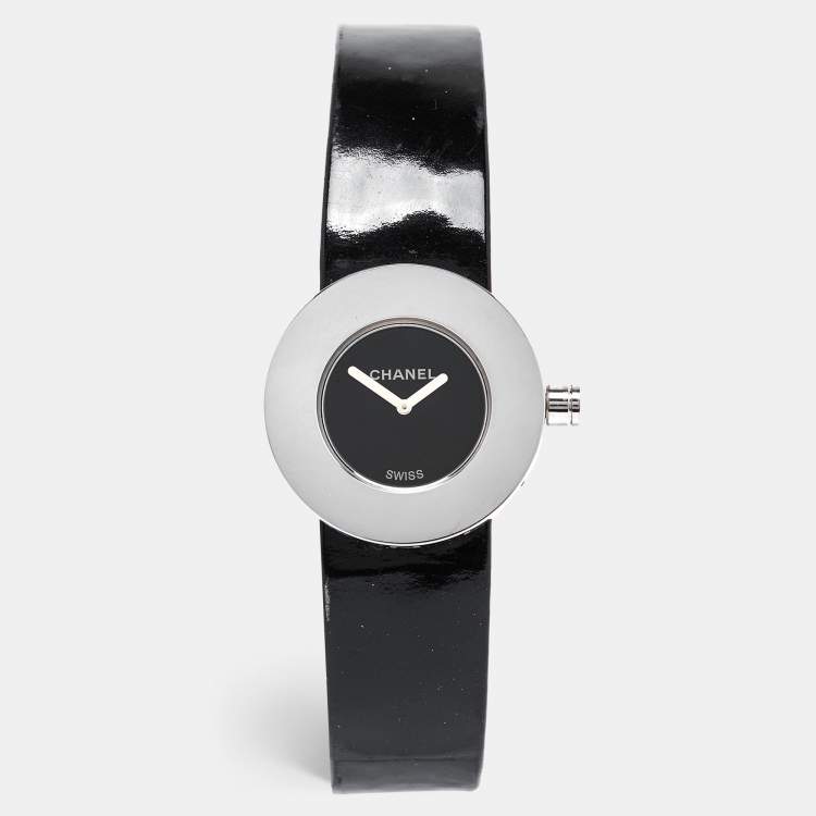Pre Owned Chanel Black Stainless Steel Leather La Ronde H0579 Women's Wristwatch 29 mm