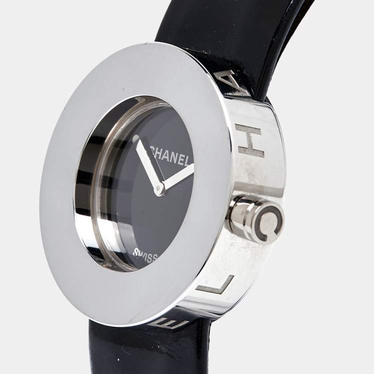 Chanel Black Stainless Steel Leather La Ronde H0579 Women's Wristwatch 29  mm Chanel