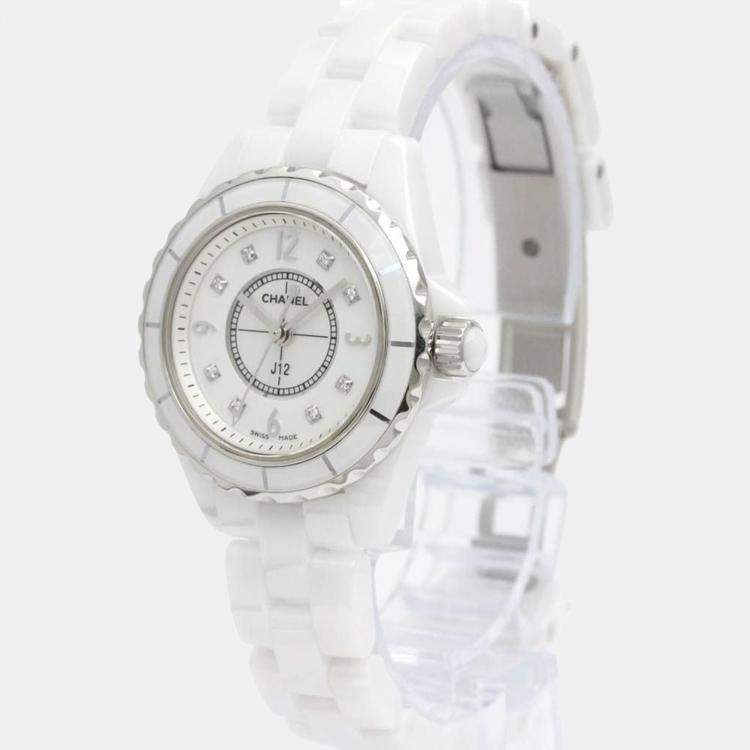 chanel white ceramic watch with diamonds