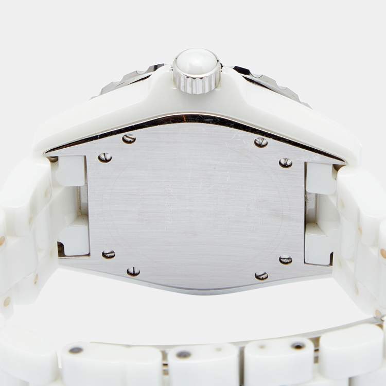 Pre Owned Chanel White Ceramic Stainless Steel J12 Women's Wristwatch 38 mm