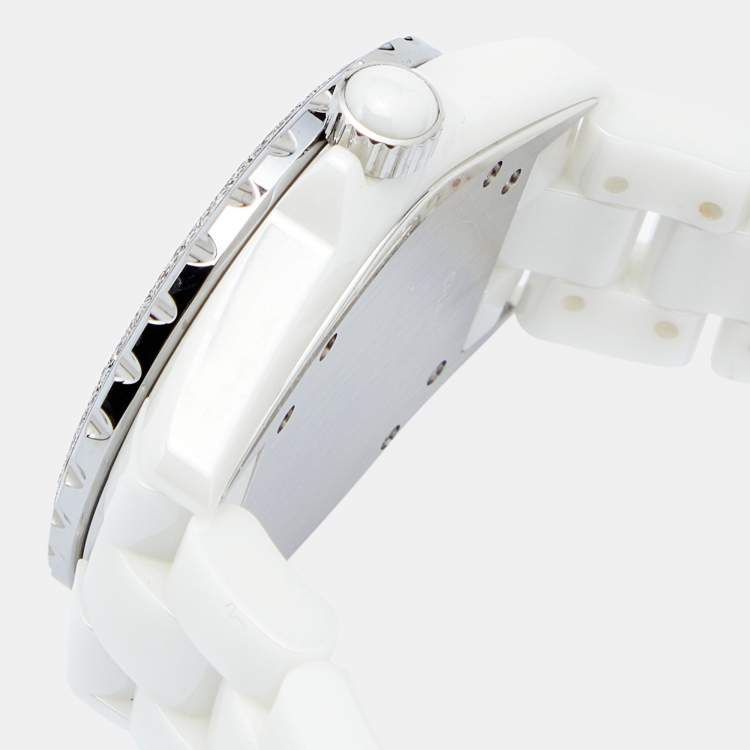 Pre Owned Chanel White Ceramic Stainless Steel J12 Women's Wristwatch 38 mm