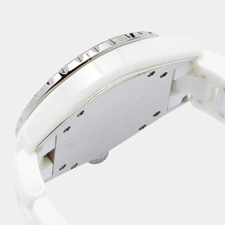 Pre Owned Chanel White Ceramic Stainless Steel J12 Women's Wristwatch 38 mm