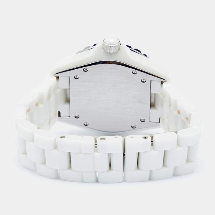 Pre Owned Chanel White Ceramic Stainless Steel J12 Women's Wristwatch 38 mm