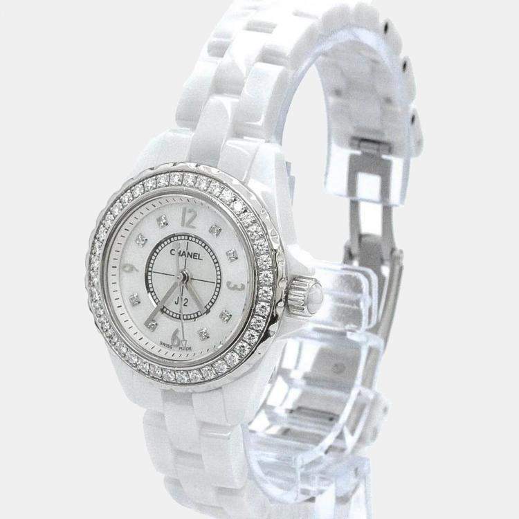 Chanel White Diamonds Stainless Steel And Ceramic J12 H3110 Women's  Wristwatch 33 mm Chanel | The Luxury Closet