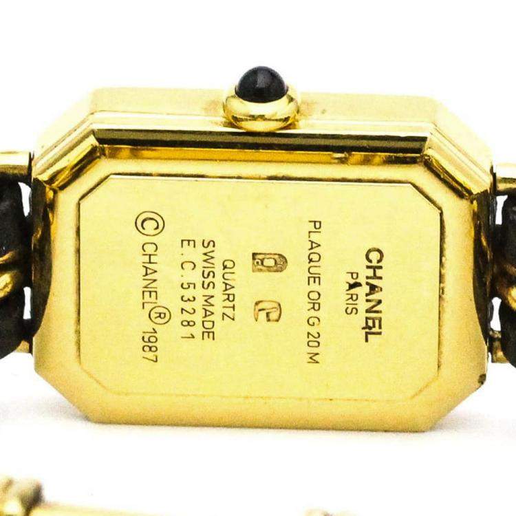 Pre Owned Chanel Black Yellow Gold Plated Stainless Steel Premiere H0001 Women's Wristwatch 20 mm