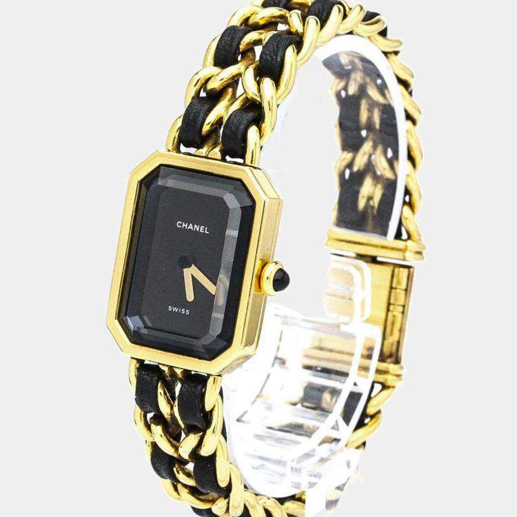 Pre Owned Chanel Black Yellow Gold Plated Stainless Steel Premiere H0001 Women's Wristwatch 20 mm