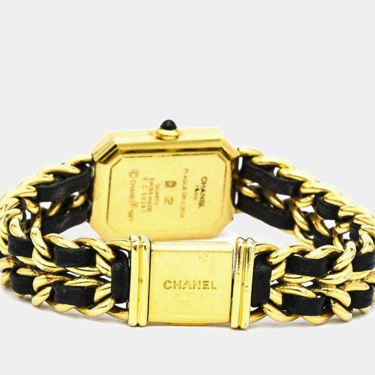 Pre Owned Chanel Black Yellow Gold Plated Stainless Steel Premiere H0001 Women's Wristwatch 20 mm