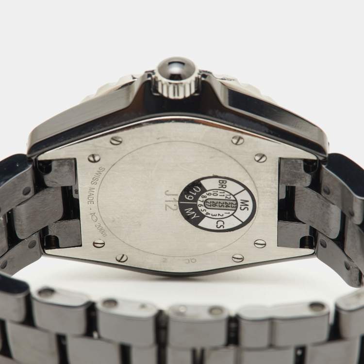 Pre Owned Chanel Black Diamond Ceramic Stainless Steel J12 H2124 Unisex 38 mm 