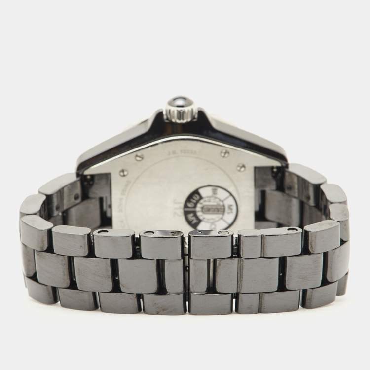 Pre Owned Chanel Black Diamond Ceramic Stainless Steel J12 H2124 Unisex 38 mm 