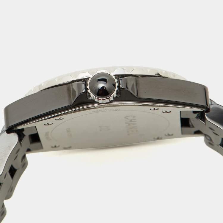 Pre Owned Chanel Black Ceramic Stainless Steel J12 H03836 Women's Wristwatch 36.50 mm