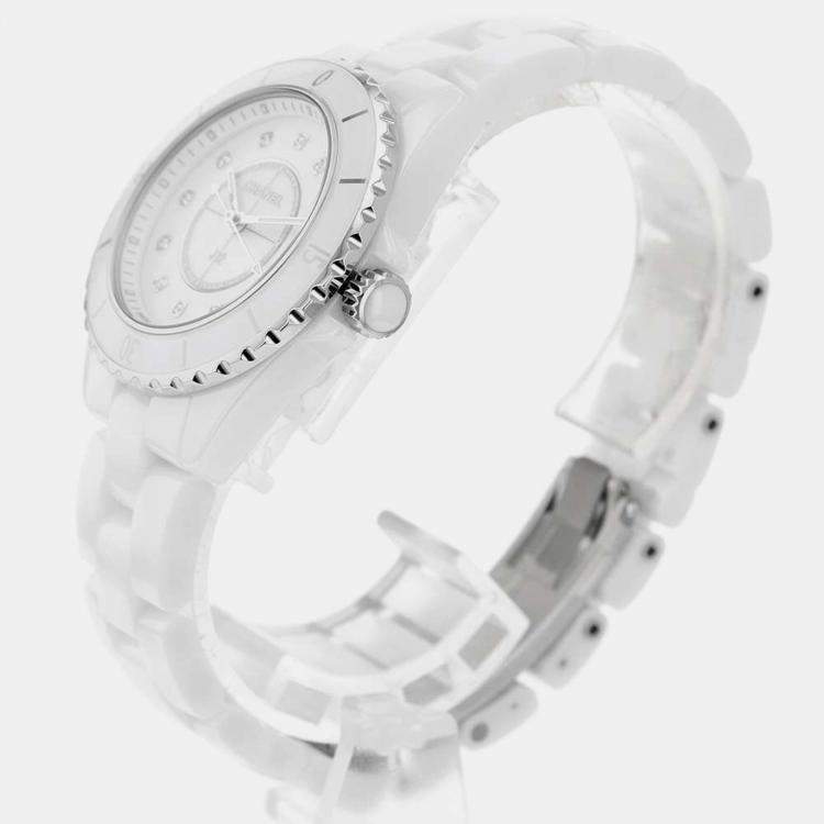 Chanel White Diamond Stainless Steel And Ceramic J12 H5704 Quartz Women's  Wristwatch 33 mm Chanel