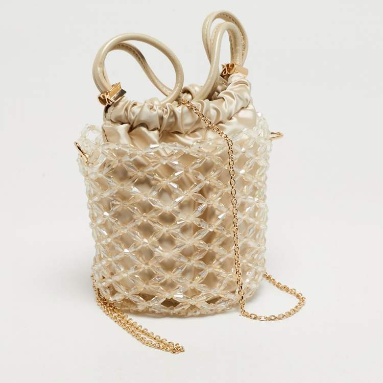 مملوكة مسبقًا Charles & Keith Light Cream Beaded Chain Bucket Bag