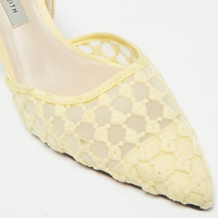 Pre Owned Charles & Keith Size 39 Yellow Fabric and Net Slingback Pumps
