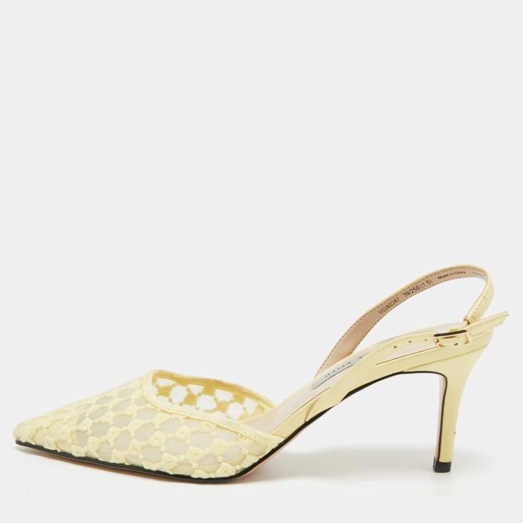 Pre Owned Charles & Keith Size 39 Yellow Fabric and Net Slingback Pumps
