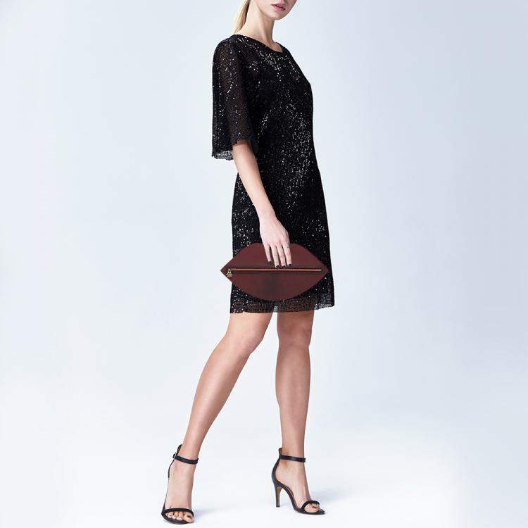 Pre Owned Charlotte Olympia Bordeaux PVC Lip Clutch