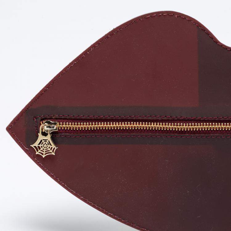 Pre Owned Charlotte Olympia Bordeaux PVC Lip Clutch