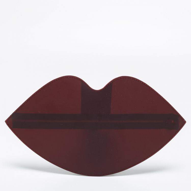 Pre Owned Charlotte Olympia Bordeaux PVC Lip Clutch