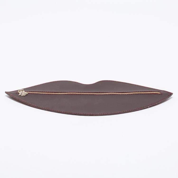 Pre Owned Charlotte Olympia Bordeaux PVC Lip Clutch