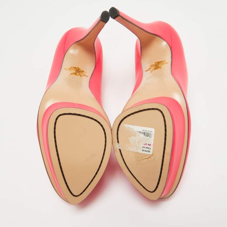 مملوكة مسبقًا Charlotte Olympia Neon Pink Leather Dolly Platform Pumps Size 41