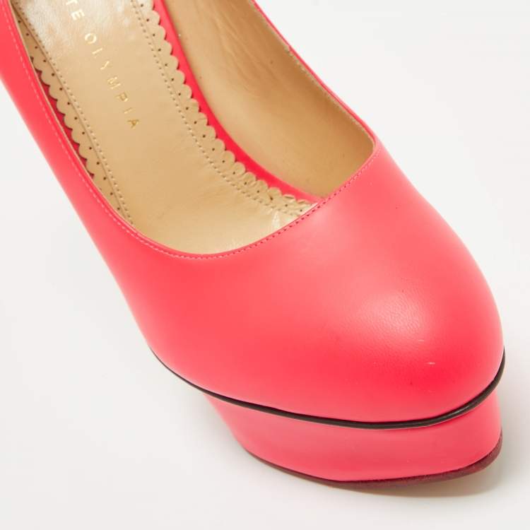 مملوكة مسبقًا Charlotte Olympia Neon Pink Leather Dolly Platform Pumps Size 41