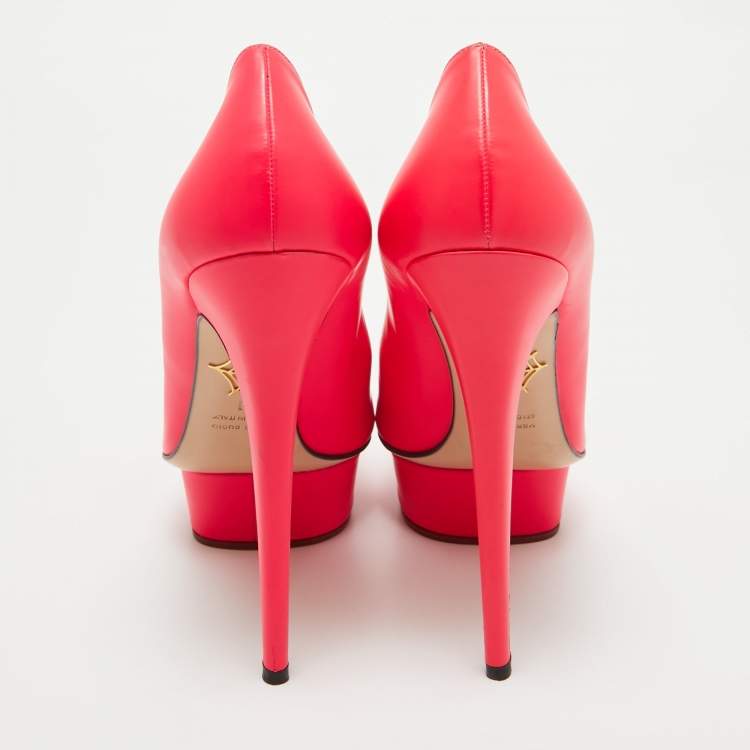 مملوكة مسبقًا Charlotte Olympia Neon Pink Leather Dolly Platform Pumps Size 41