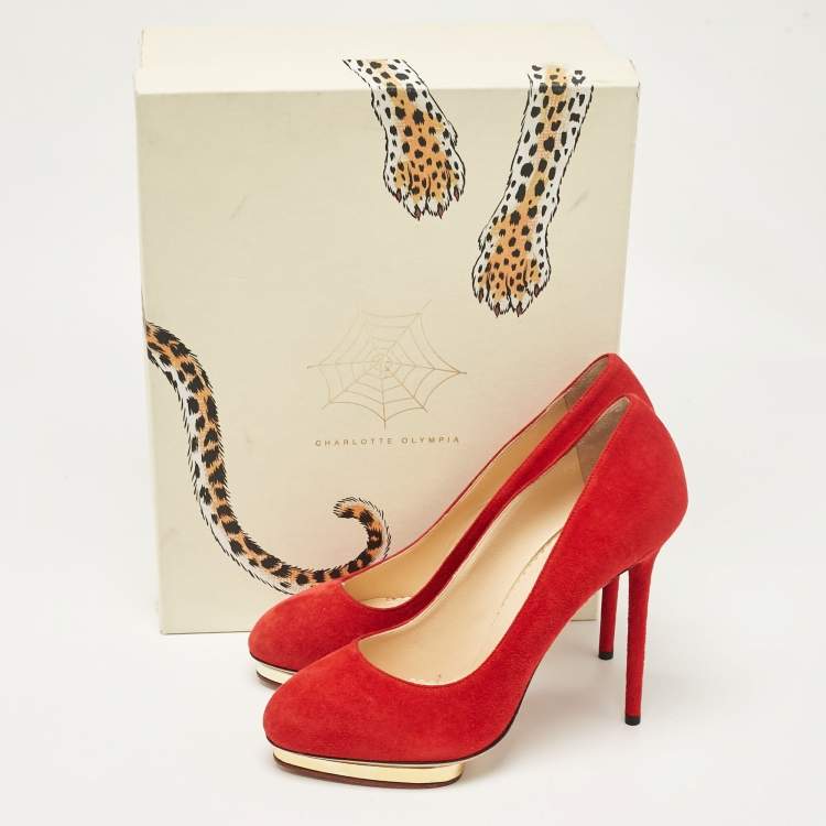 Pre Owned Charlotte Olympia Red Suede Dolly Platform Pumps 40.5