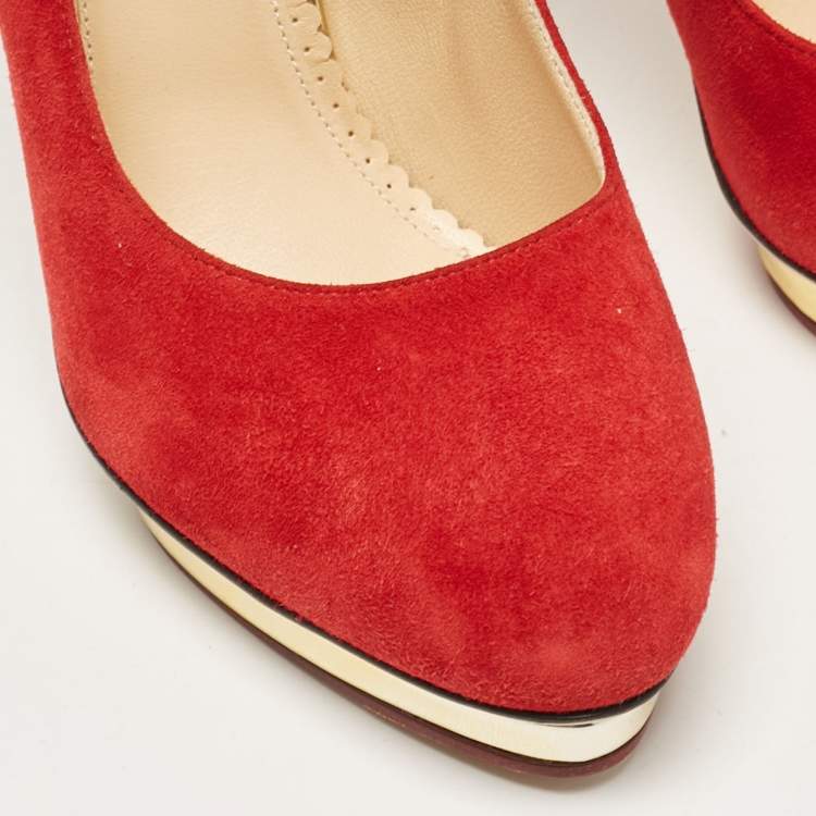 Pre Owned Charlotte Olympia Red Suede Dolly Platform Pumps 40.5