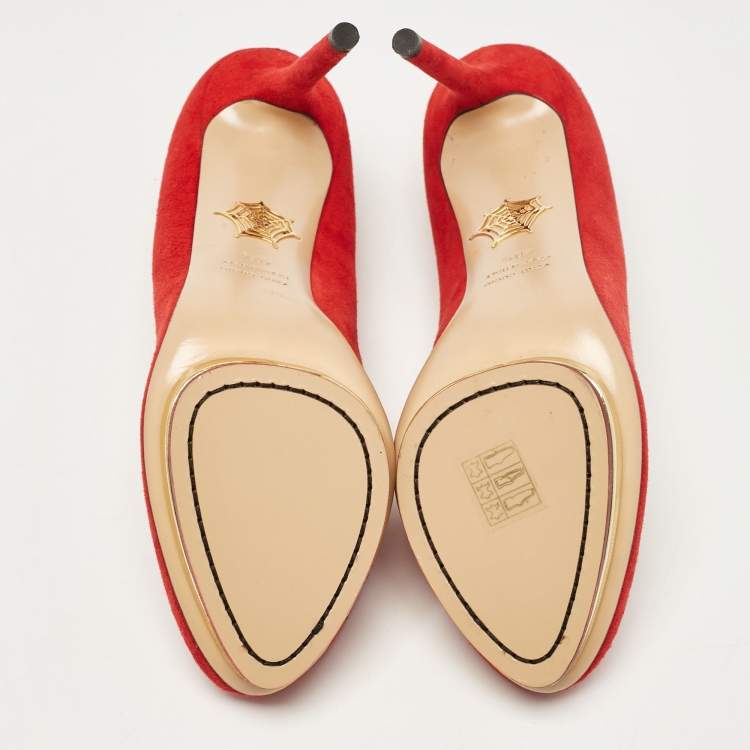 Pre Owned Charlotte Olympia Red Suede Dolly Platform Pumps 40.5