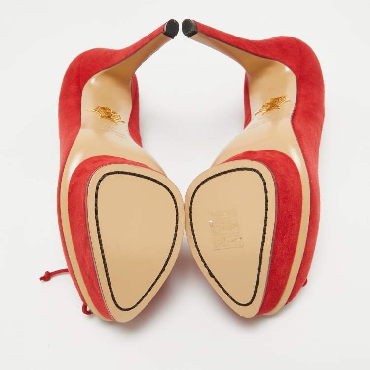 Pre Owned Charlotte Olympia Red Suede Platform Pumps Size 40.5