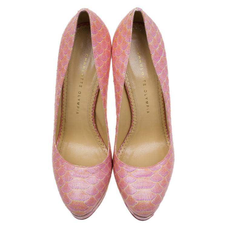 Pre Owned Charlotte Olympia Pink Python Priscilla Platform Pumps Size 40
