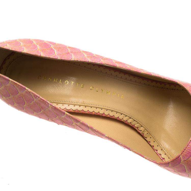 Pre Owned Charlotte Olympia Pink Python Priscilla Platform Pumps Size 40